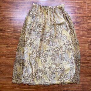 Vintage Ann Taylor Women's Golden Cream Floral 100% Silk Midi Skirt Size 8 Boho